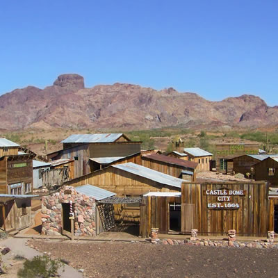 The mountain peaks in Kofa National Wildlife Refuge overlook the historic mining city of Castle Dome.