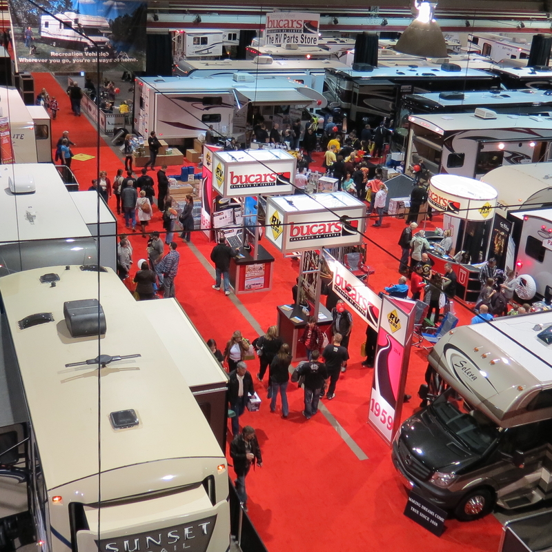 RVs on the showroom floor at a past Calgary expo