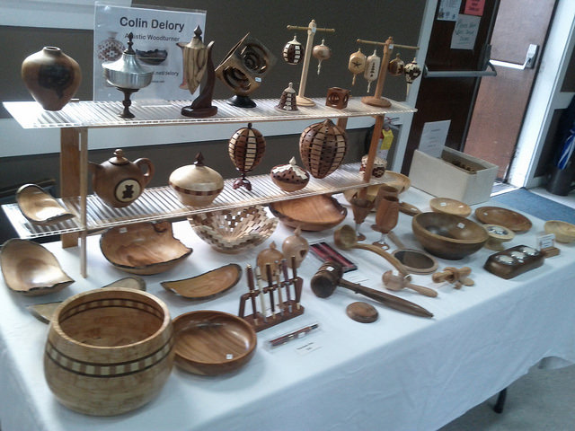 Colin's wood work display at Fort Langley farmers' market.