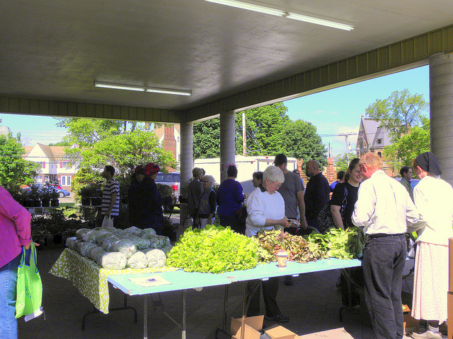 A vegetable stand filled with its wares, in Truro, Nova Scotia.