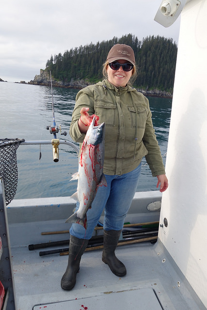 Rebecca with King salmon, summer 2015.