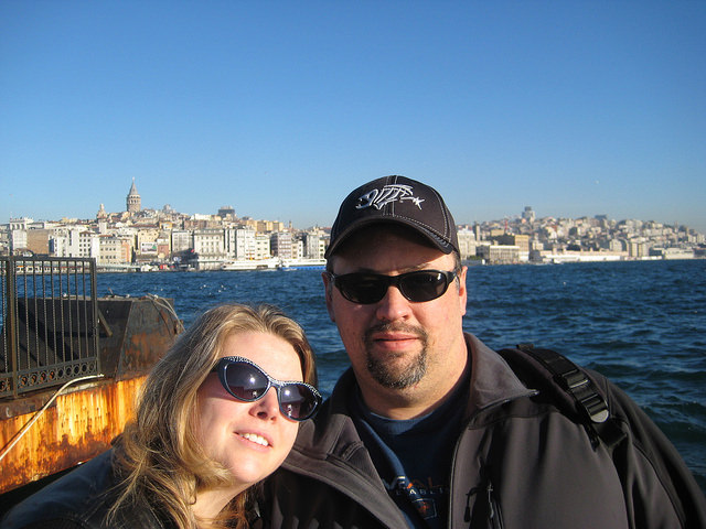 Ben and Rebecca Pazdernik in a selfie in Bosphorus Strait in Istanbul, 2015.