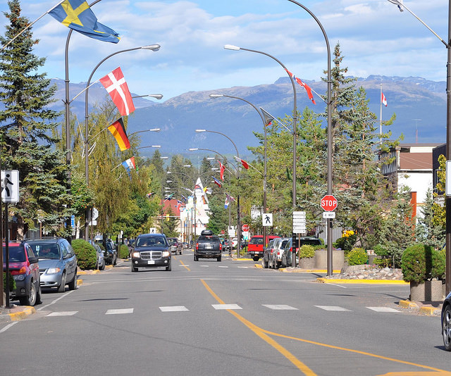 A downtown street scene of Smithers, B.C. in the summer.