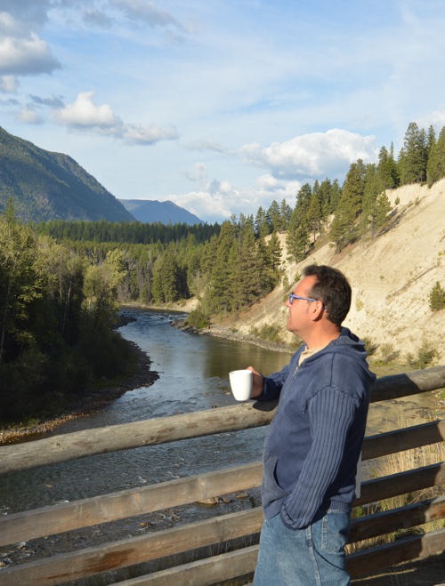 Jose Tomas Gonzalez having his cup of coffee overlooking the St. Mary's River.