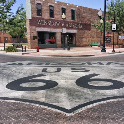 Standin’ on the Corner Park is an iconic location along Route 66 in Winslow, Arizona.