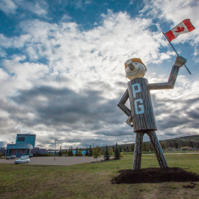 This iconic Prince George figure greets people at the junction of Highways 16 and 97.