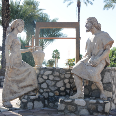 A hand-crafted statue depicts the life of Christ. 