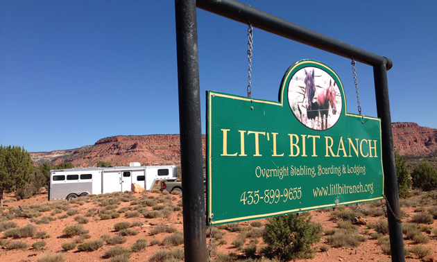 A sign for Lit'l Bit Ranch in Kenab, Utah.