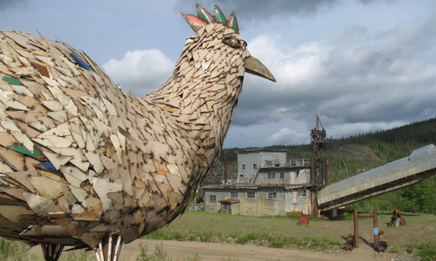 Mr. Eggee, Chicken’s mascot, overlooks the Pedro dredge.