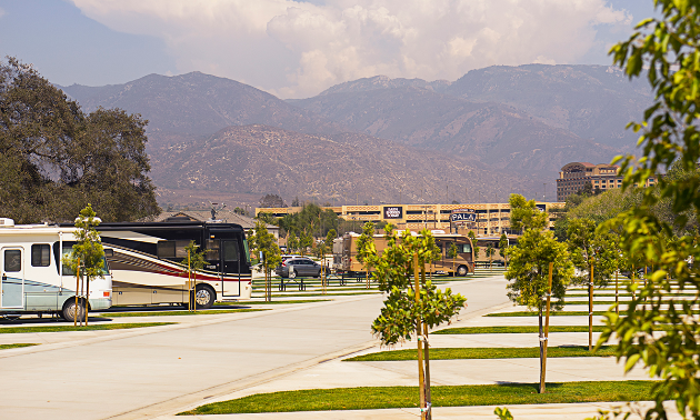 RVs park at the Pala RV Resort