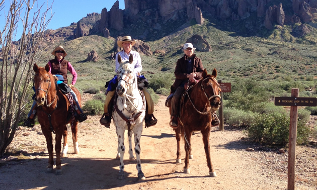 Three women on horseback in 