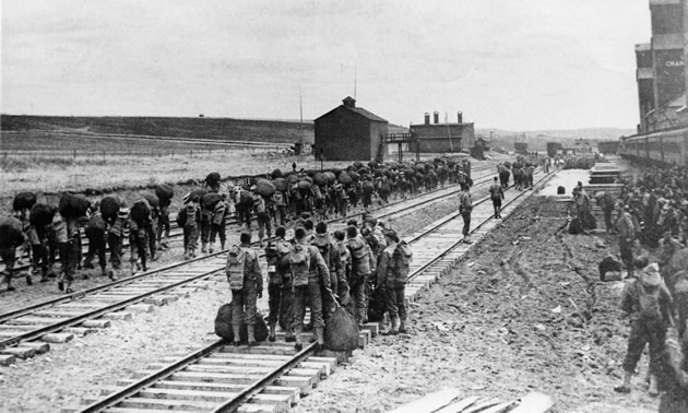 U.S. troops arrive in Dawson Creek, B.C., in March 1942