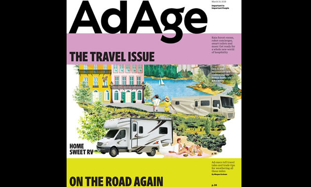 AdAge cover story, showing collage of RV-related graphics. 