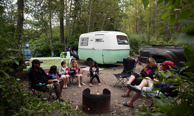 Group of people camping. 