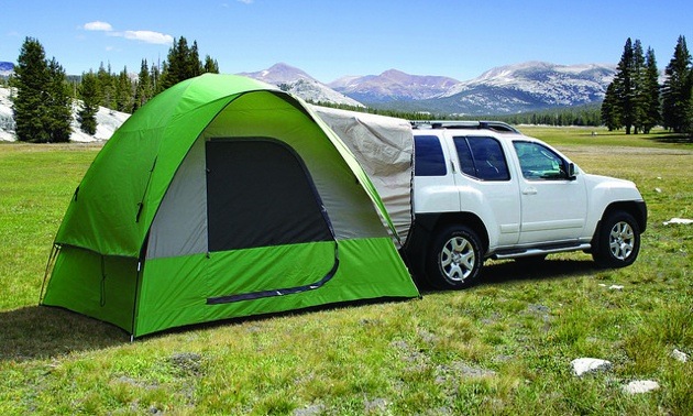 Napier, Backroadz SUV tent. This 9 foot by 9 foot tent provides a sleeping area for four to five people along with the additional space provided by the vehicle.