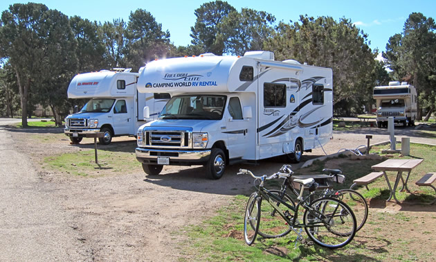 Campground with RV's parked. 