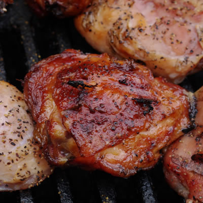 A fully smoked chicken thigh.