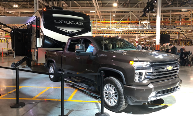 Picture of a Chevy truck and trailer. 