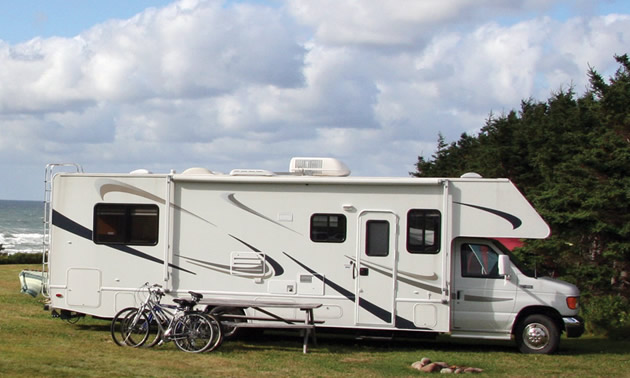 Class C motorhome with slide.