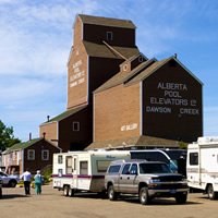 A converted grain elelvator at NAR Park in Dawson Creek holds the Dawson Creek Art Gallery.