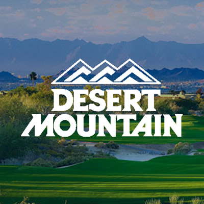 Logo of Desert Mountain, with picture of course. 