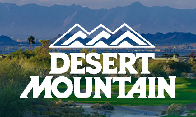Logo of Desert Mountain, with picture of course. 