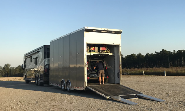 The Smiths’ rig is rolling garage, hangar and workshop.
