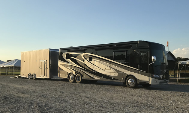 The Smiths affectionately call their Newmar Dutch Star “the Duchess” and their custom trailer “the Duke.”