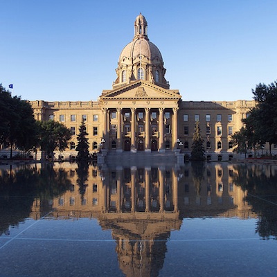 Alberta Legislature Building and reflection, Edmonton Alberta 