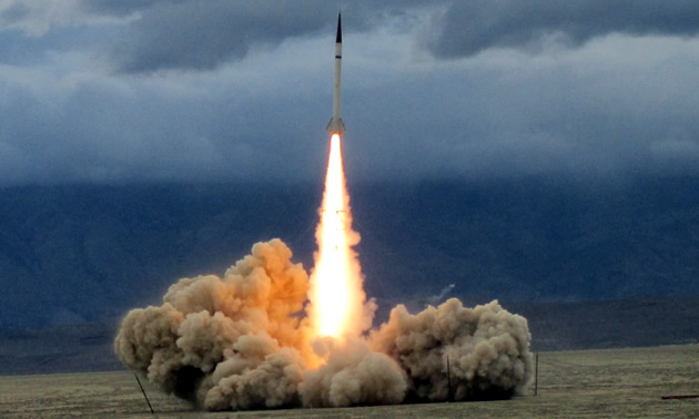 A rocket being launched near Pasadena, California by NASA