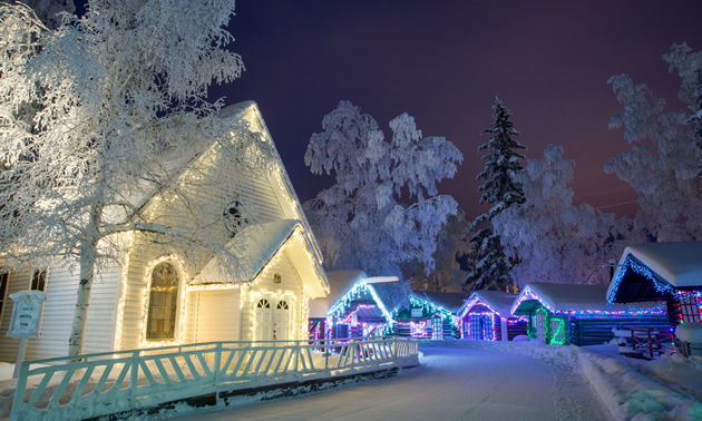 Pioneer Park lit up for the winter season in Fairbanks, Alaska.