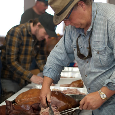 Sometimes we go whole hog. The nephews stayed up all night to smoke this whole pig for the family dinner.