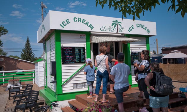 Family at ice cream shop.