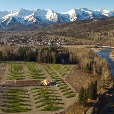 Aerial view of the Fernie RV Resort. 