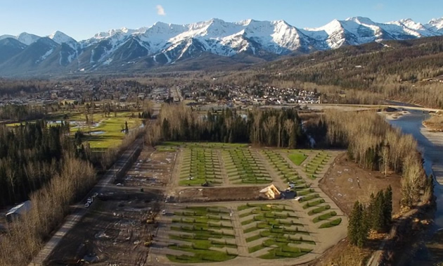 Aerial view of the Fernie RV Resort. 