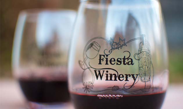 Two glasses of red wine from Fiesta Winery in Fredericksburg, Texas.