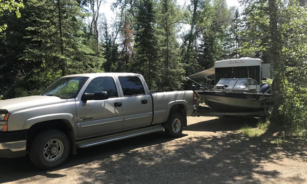 Truck and boat. 