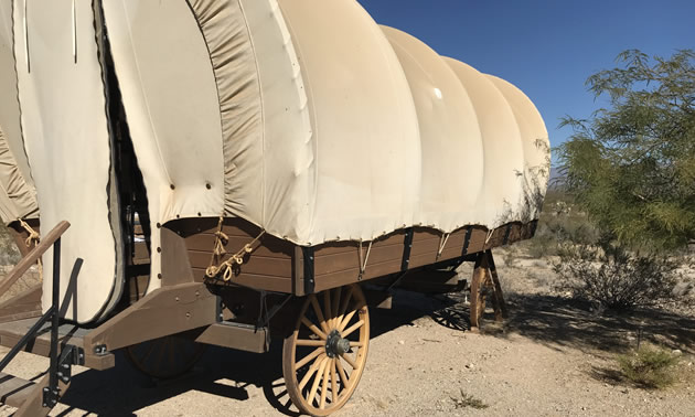A covered wagon at Frandy Park Campground. 