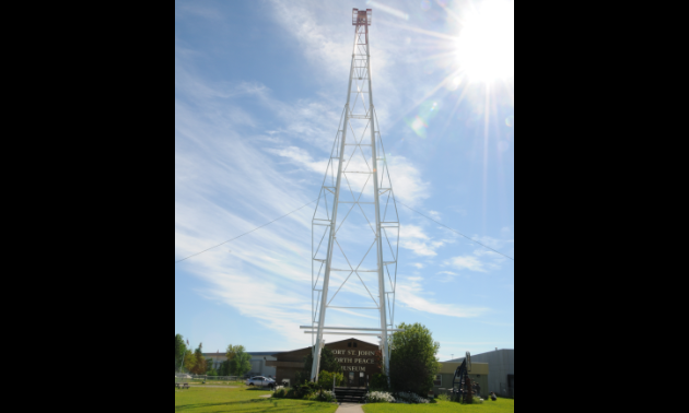 Fort St. John’s North Peace Museum pays homage to its oil industry by displaying an oil derrick in front of the building.