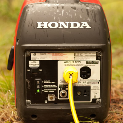 Close up of front of Honda generator. 