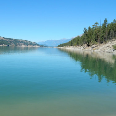 A view of Lake Koocanusa on a serene morning.