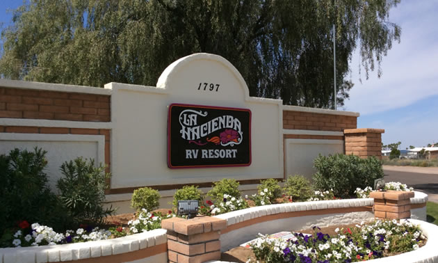 Entrance of the La Hacienda RV Resort. 