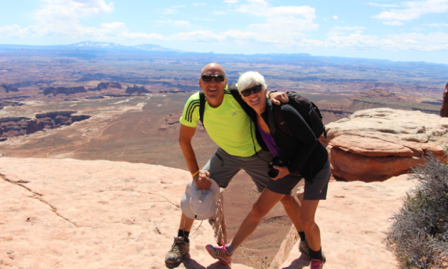 In Shelley’s words, she and John are “pretending to be risky” in Canyonlands National Park, Utah.