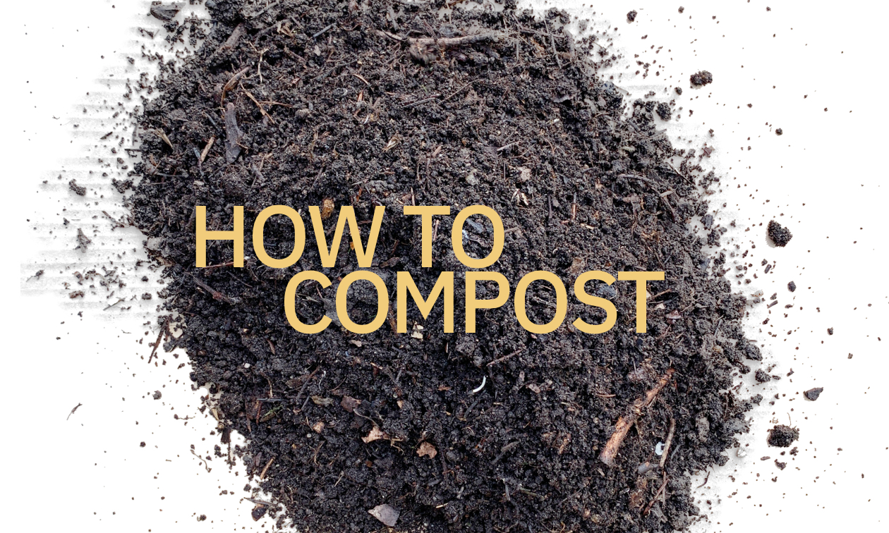 A pile of black compost with a title that says “How to compost”