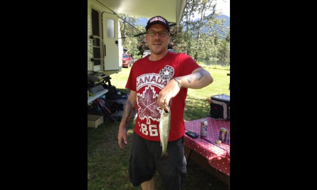 Rainbow trout fishing in Kootenay Lake on Canada Day while staying at Mirror Lake Campground by Kaslo, BC.