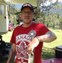 Rainbow trout fishing in Kootenay Lake on Canada Day while staying at Mirror Lake Campground by Kaslo, BC.