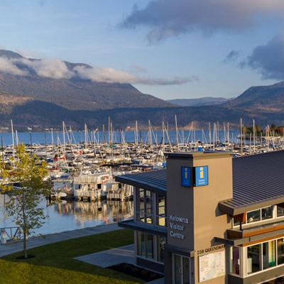 View of the Kelowna Visitor Centre on the waterfront. 