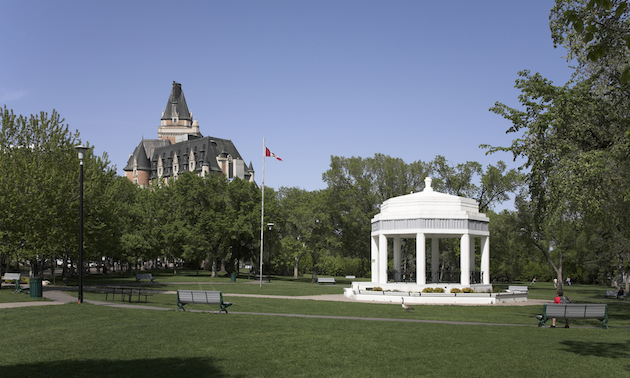 White building in a park