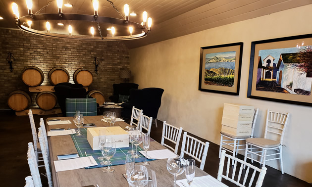 The elegant Lake Breeze Vineyards' tasting room is ready for a guided tasting. 