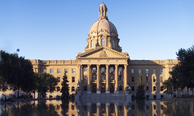Alberta Legislature Building and reflection, Edmonton Alberta 